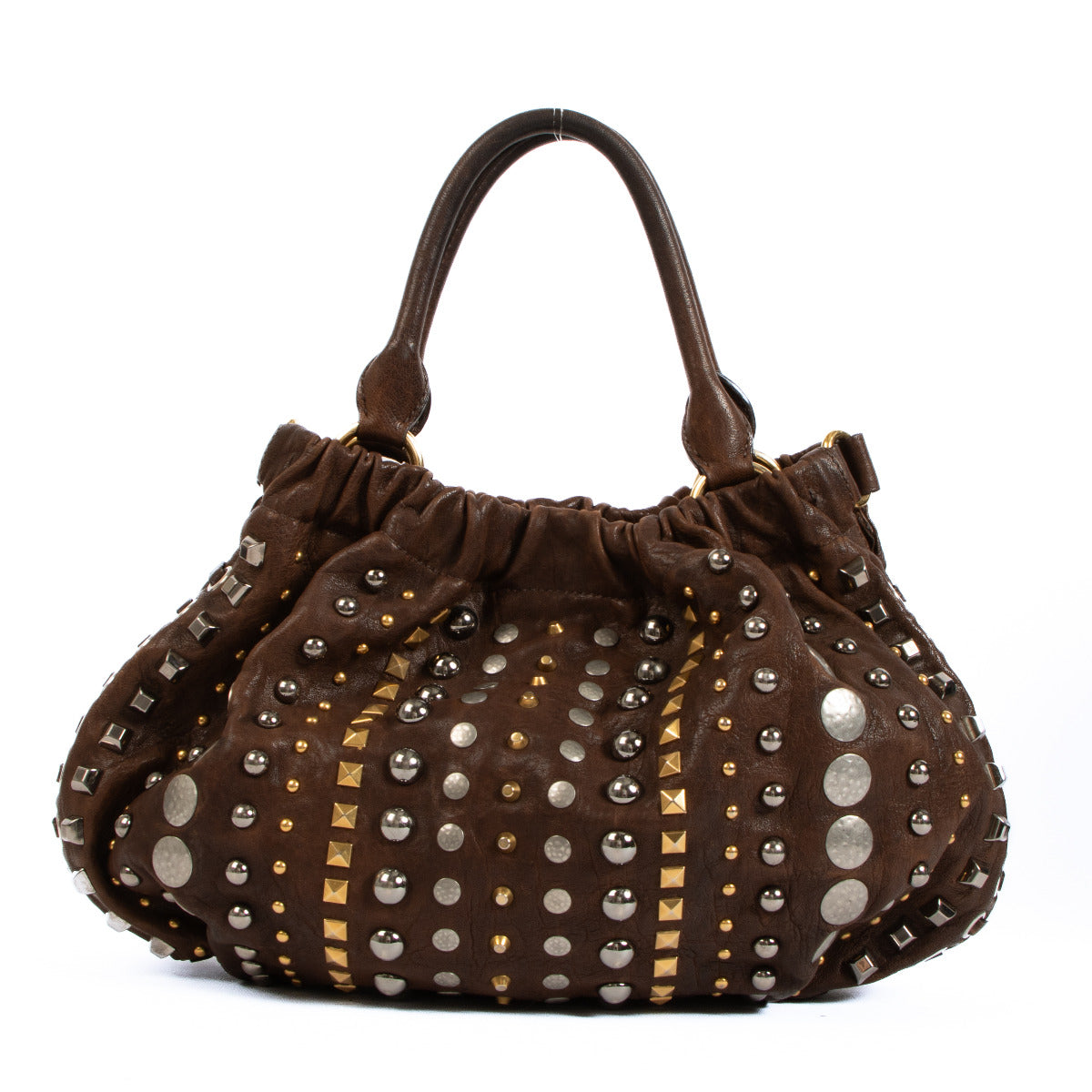 Miu Miu Brown Studded Shoulder Bag