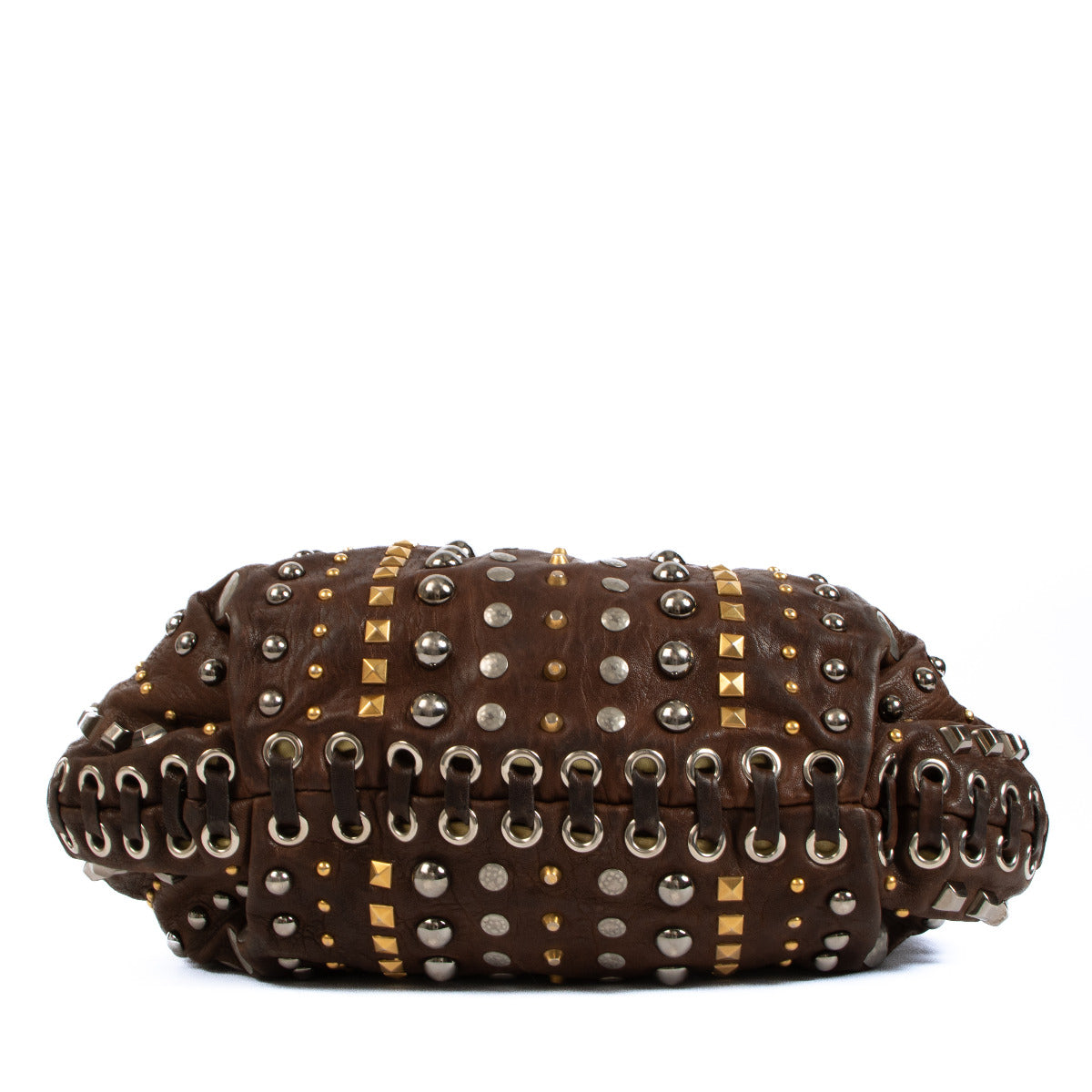 Miu Miu Brown Studded Shoulder Bag