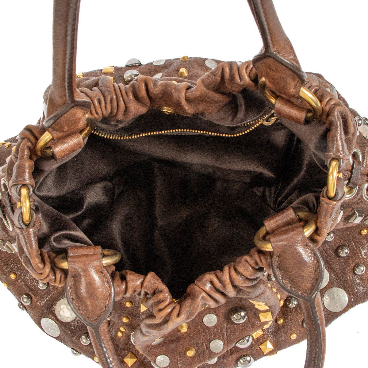 Miu Miu Brown Studded Shoulder Bag