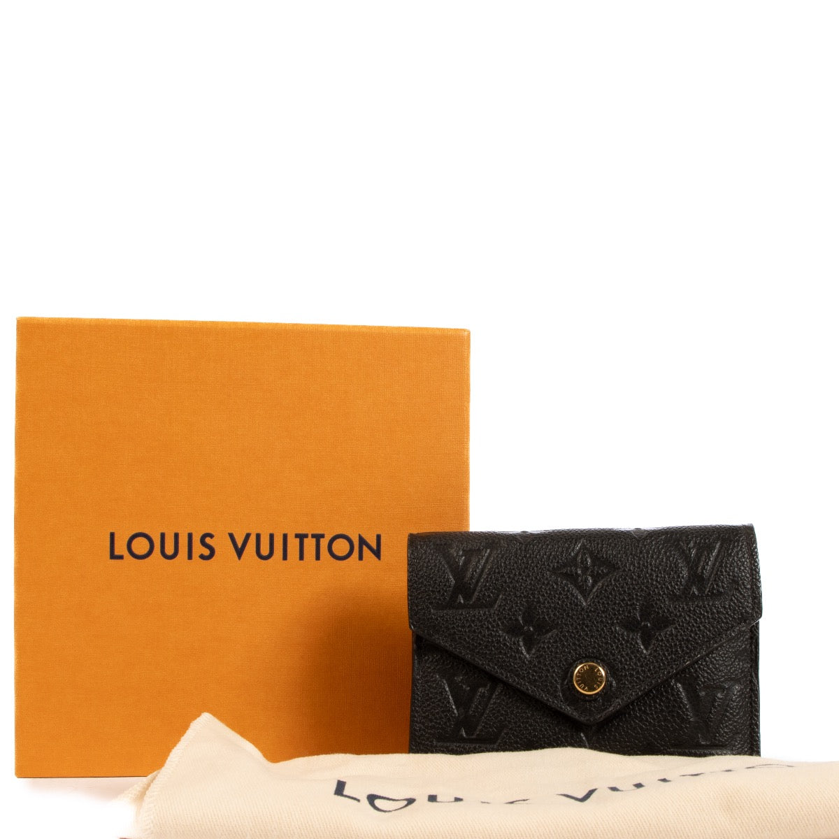 Shop safe online at Labellov in Antwerp Brussels and Knokke this 100% authentic second hand Louis Vuitton Black Monogram Empreinte Leather Victorine Wallet