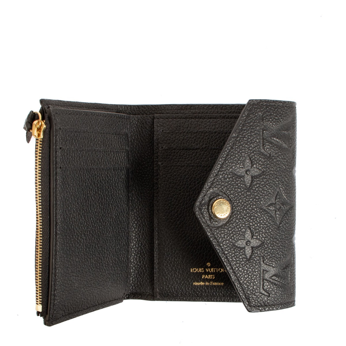Shop safe online at Labellov in Antwerp Brussels and Knokke this 100% authentic second hand Louis Vuitton Black Monogram Empreinte Leather Victorine Wallet