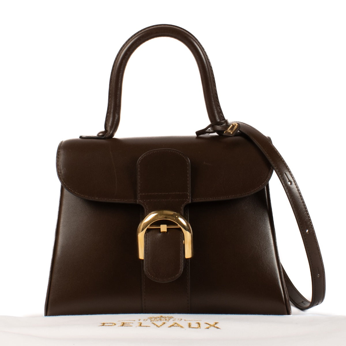 Sac Delvaux Brillant PM en veau Box marron + bandoulière