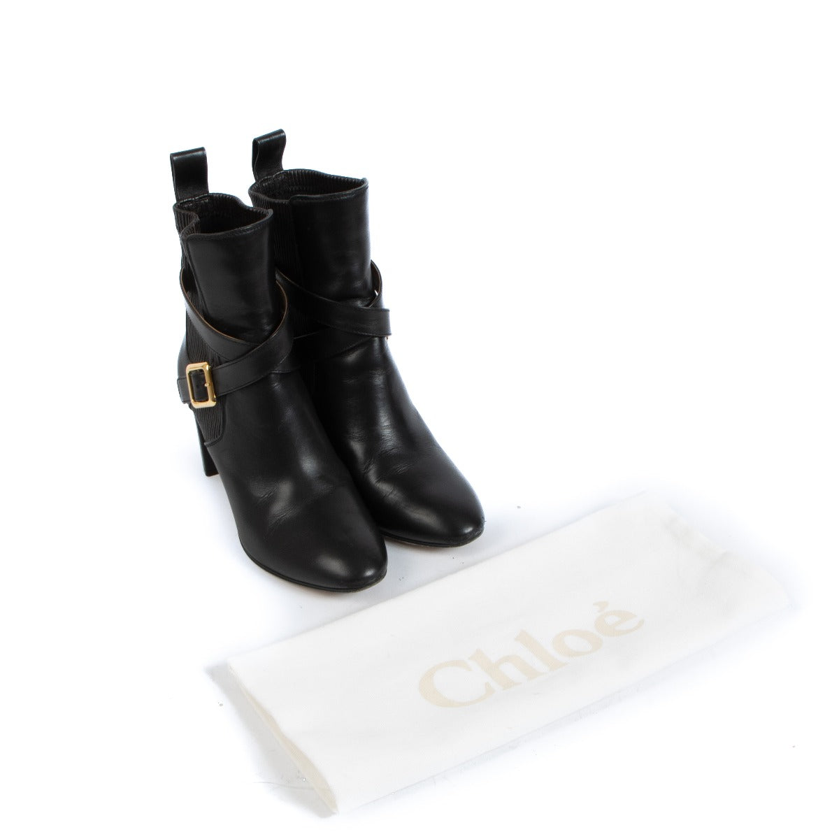 Chloé Black Leather Belted Ankle Boots