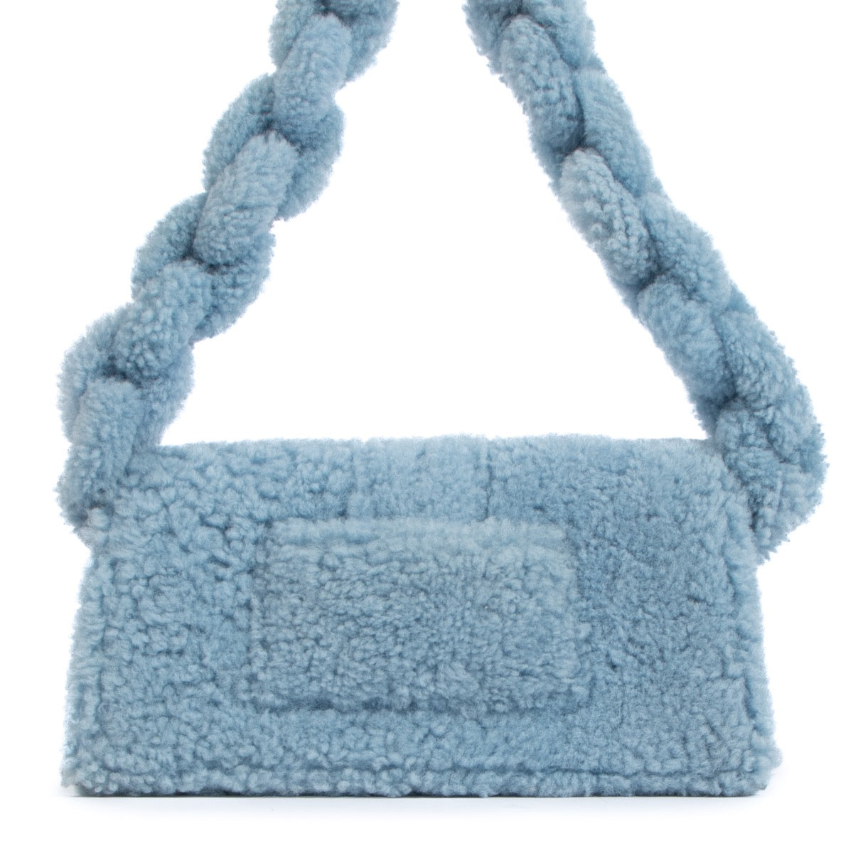 Shop safe online at Labellov in Antwerp, Brussels and Knokke this 100% authentic second hand Jacquemus Light Blue Shearling Le Bambidou Bag