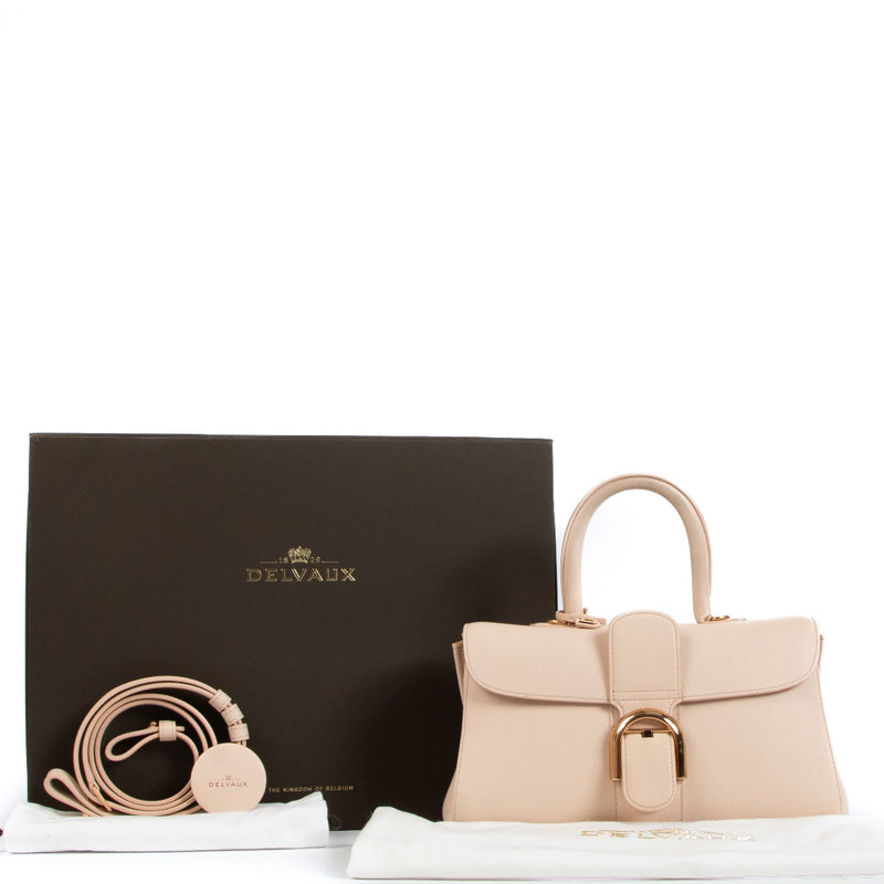 Shop safe online at Labellov in Antwerp, Brussels and Knokke this 100% authentic second hand Delvaux Nude Sellier Brillant East/West Mini Bag