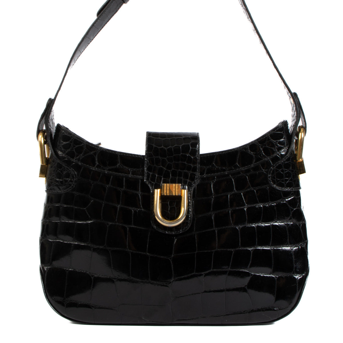 Delvaux Vintage Black Crocodile Shoulder Bag