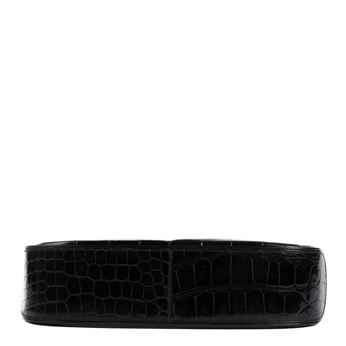 Sac bandoulière Delvaux des années 80 en crocodile noir brillant