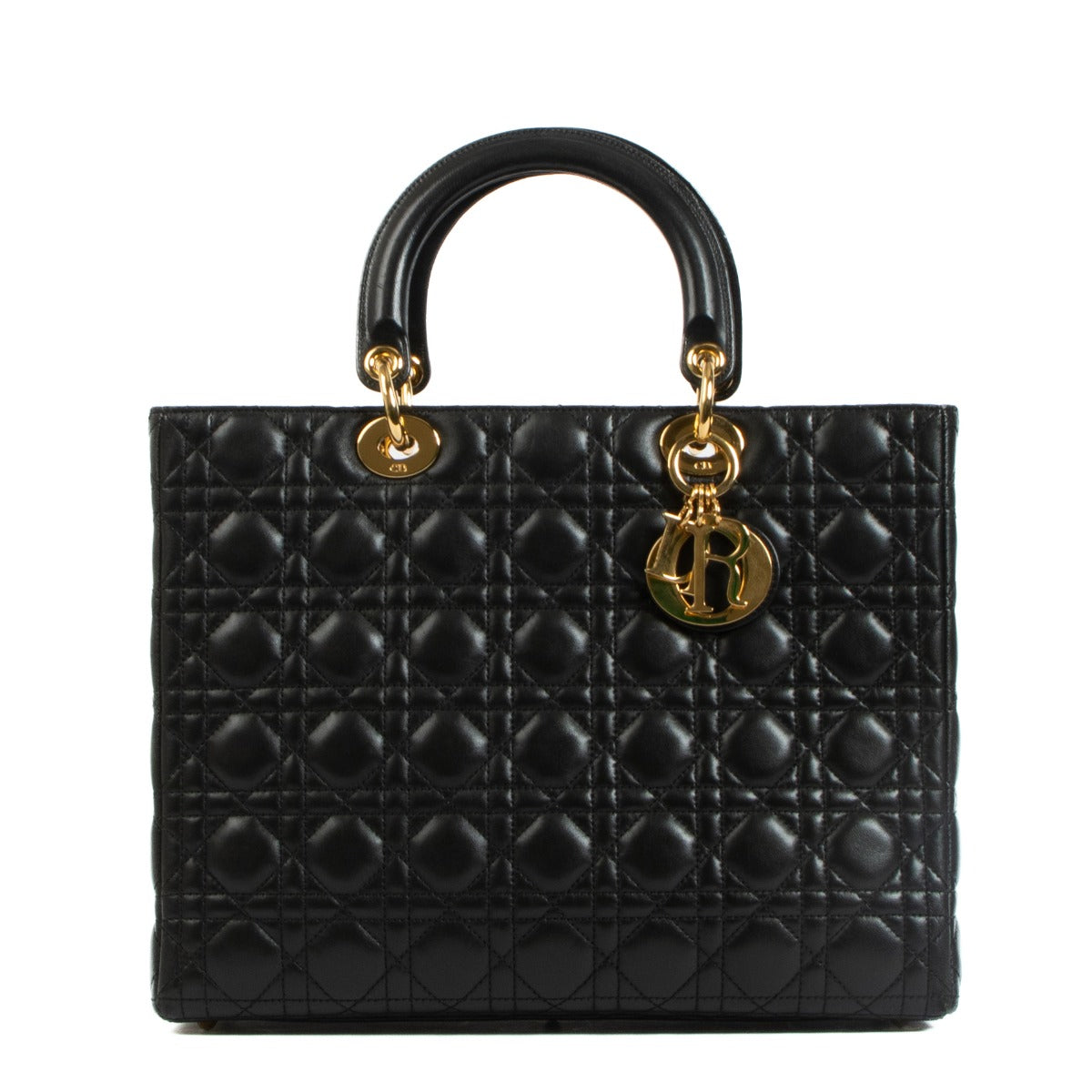 Christian Dior Black Cannage Lambskin Large Lady Dior Bag
