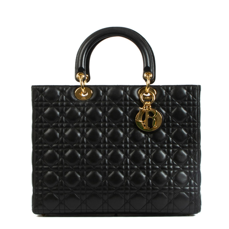 Christian Dior Black Cannage Lambskin Large Lady Dior Bag