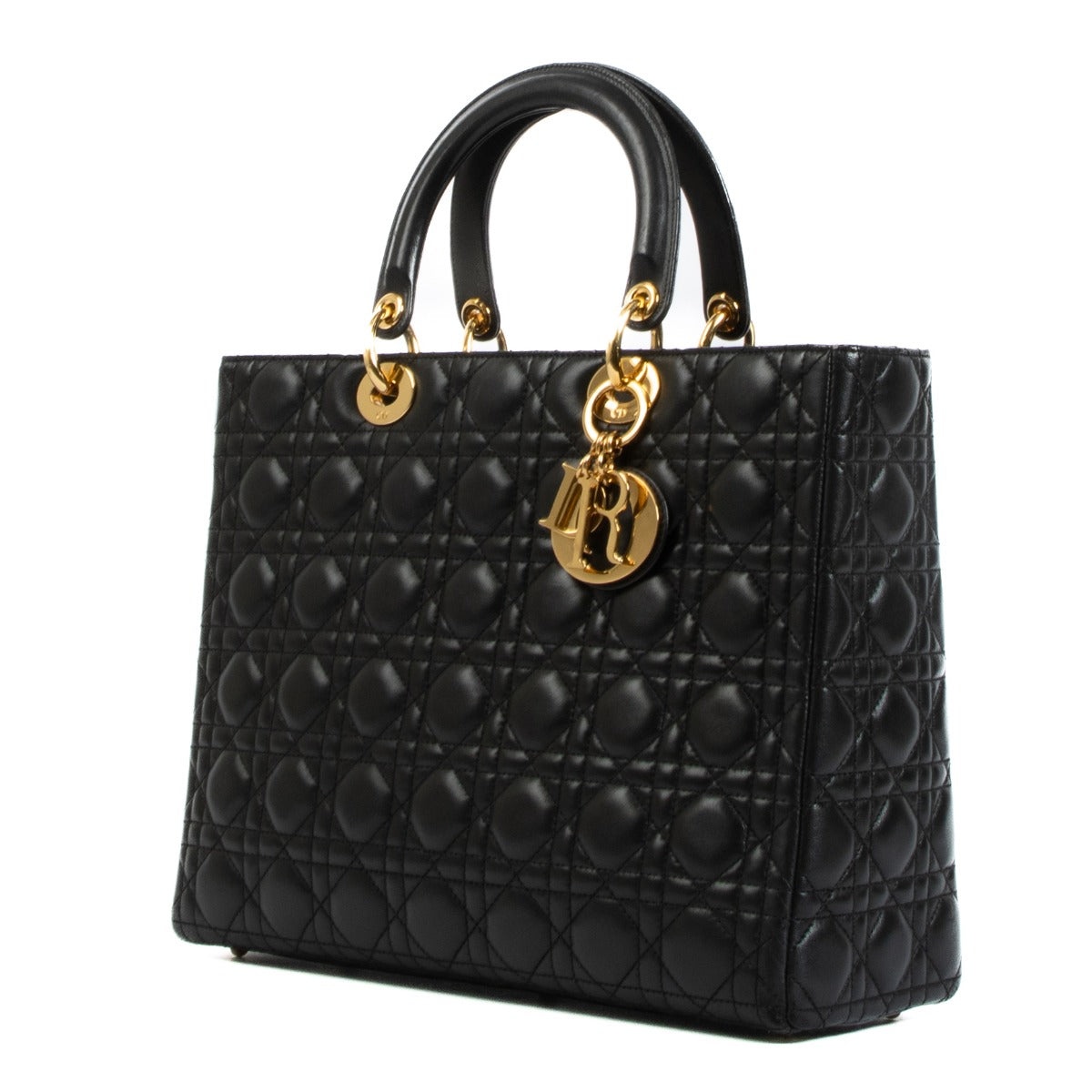 Christian Dior Black Cannage Lambskin Large Lady Dior Bag