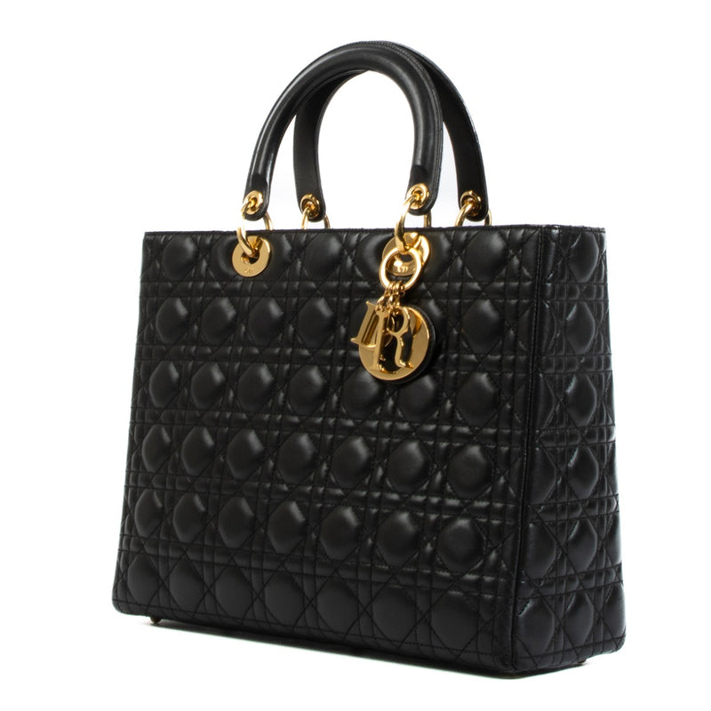 Christian Dior Black Cannage Lambskin Large Lady Dior Bag