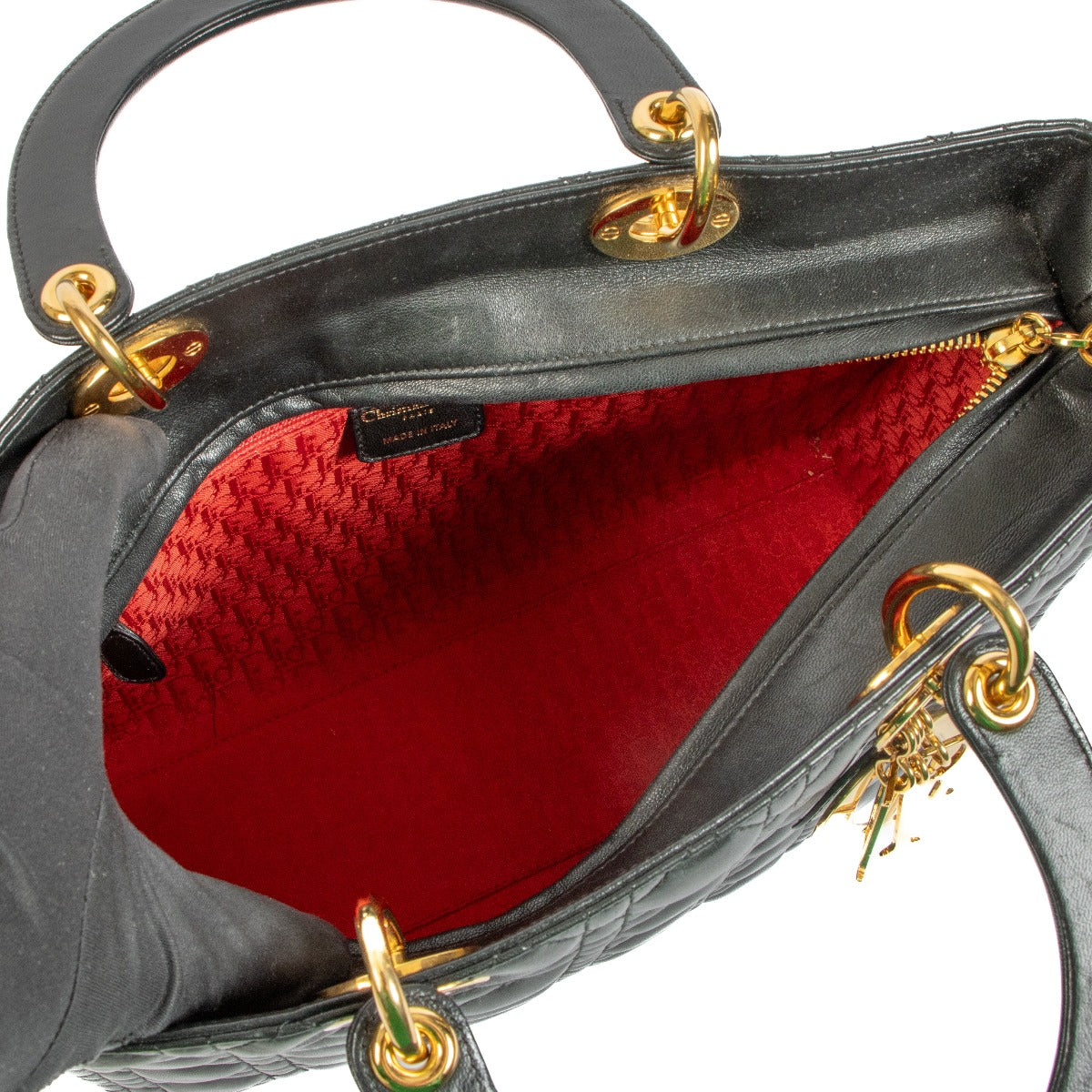 Christian Dior Black Cannage Lambskin Large Lady Dior Bag