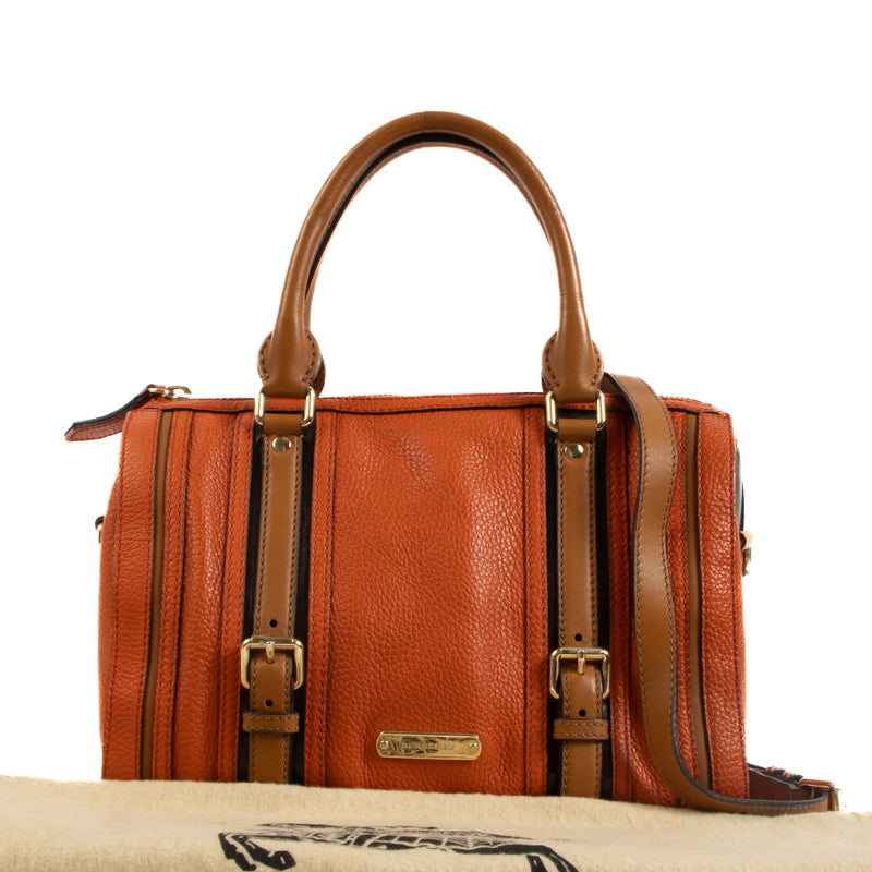 Burberry Orange Leather Boston Bag