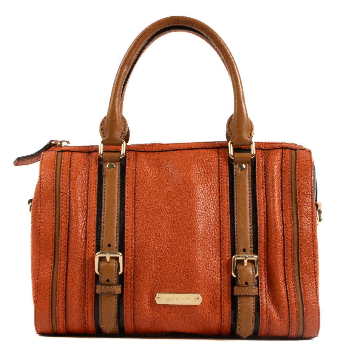 Burberry Orange Leather Boston Bag