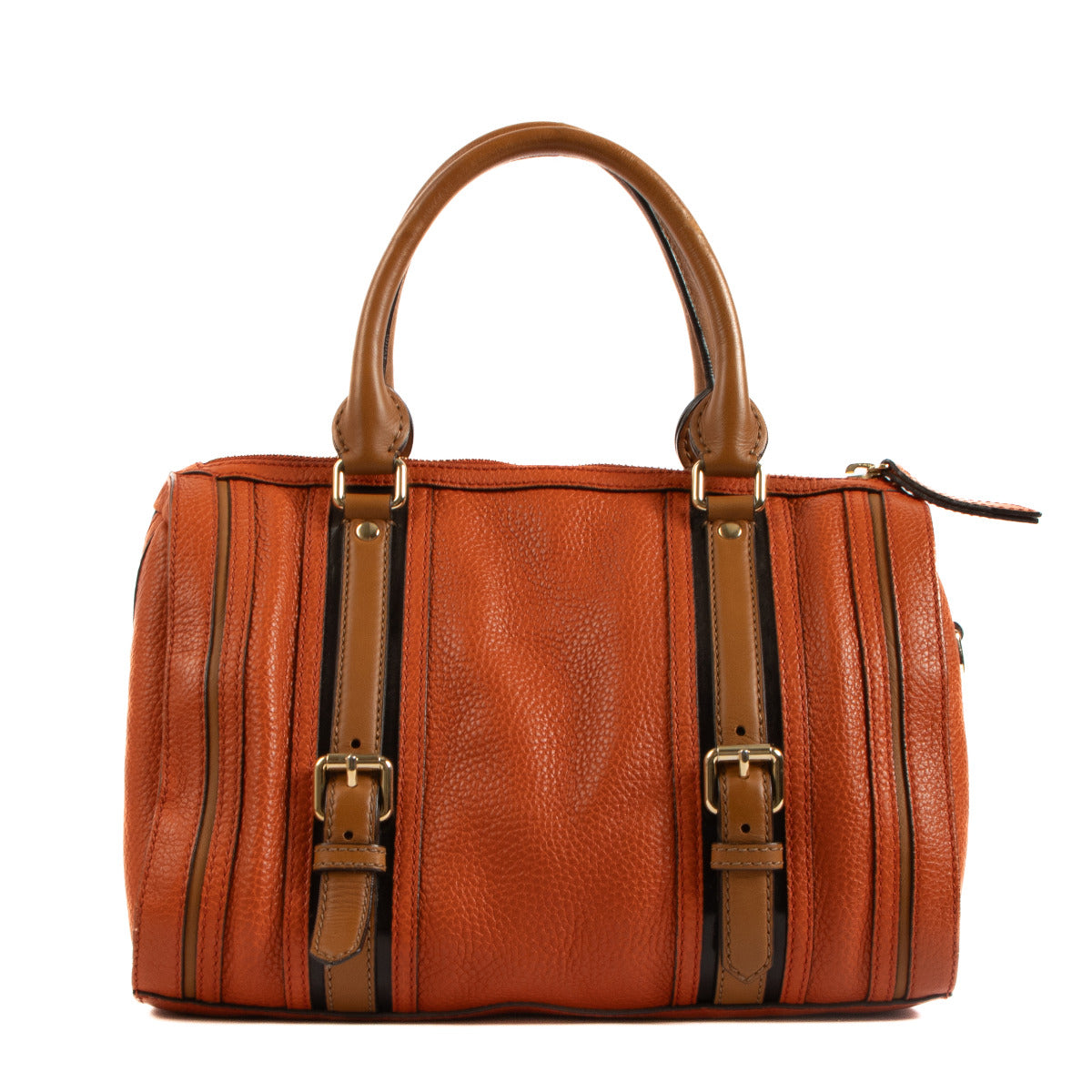 Burberry Orange Leather Boston Bag