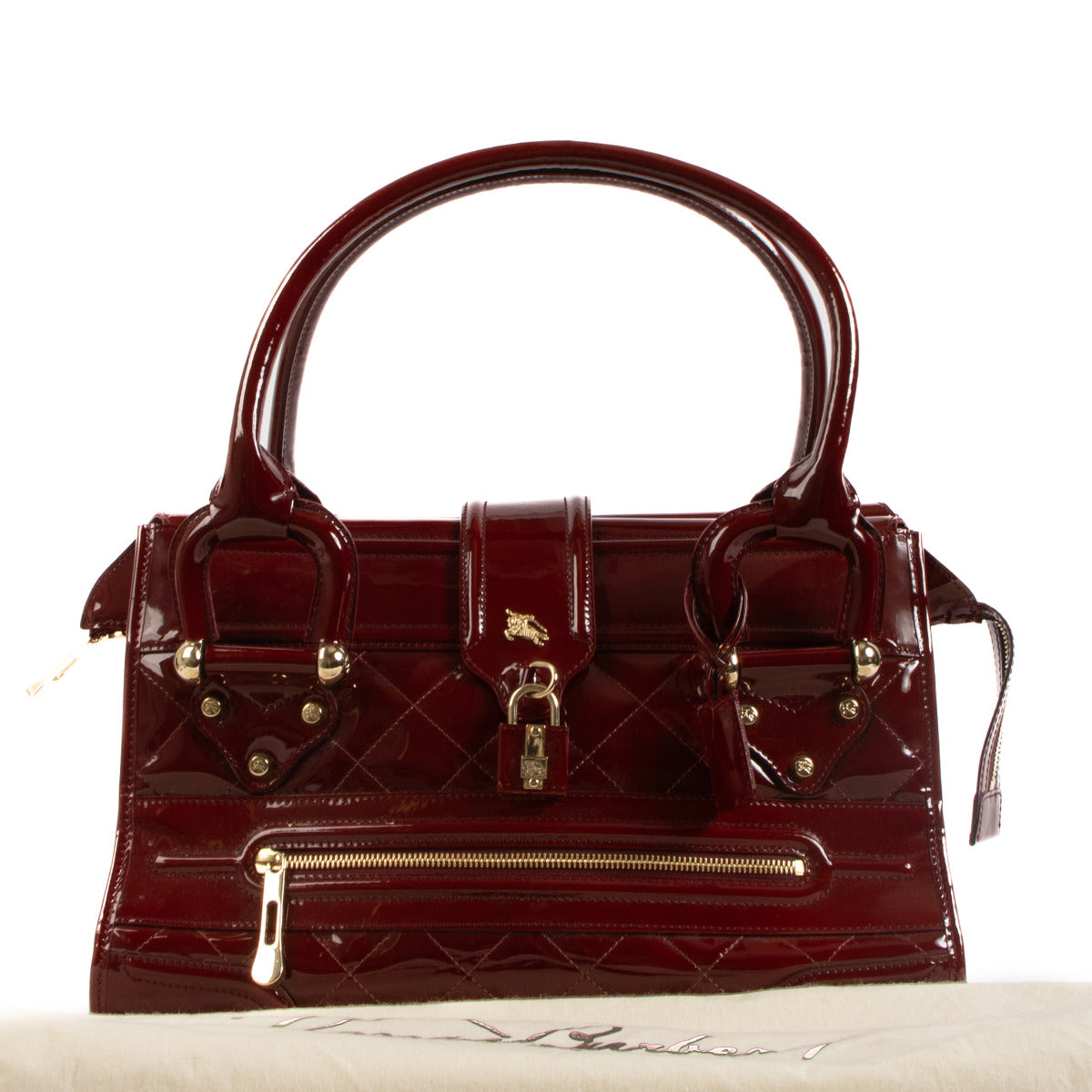 Burberry Rode Gewatteerde Lakleren Manor Schoudertas