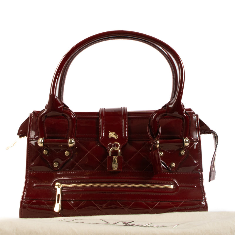 Burberry Red Quilted Patent Leather Manor Shoulder Bag