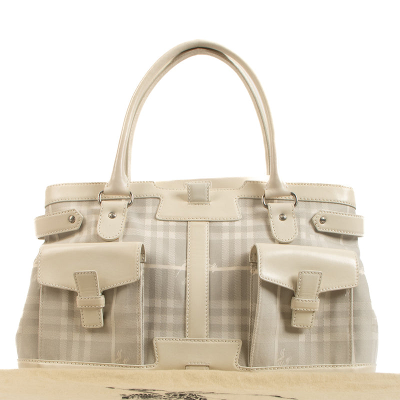 Burberry White Haymarket Check Tote Bag