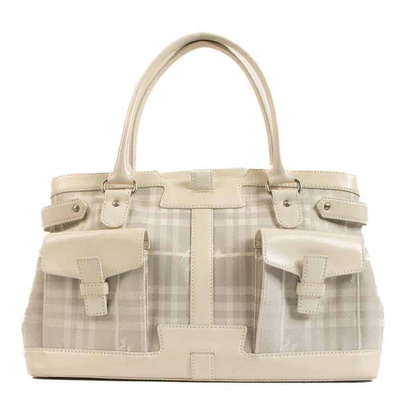 Burberry White Haymarket Check Tote Bag