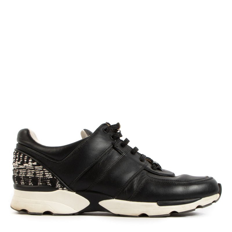 Chanel Black Leather & Tweed Sneakers - size 40.5