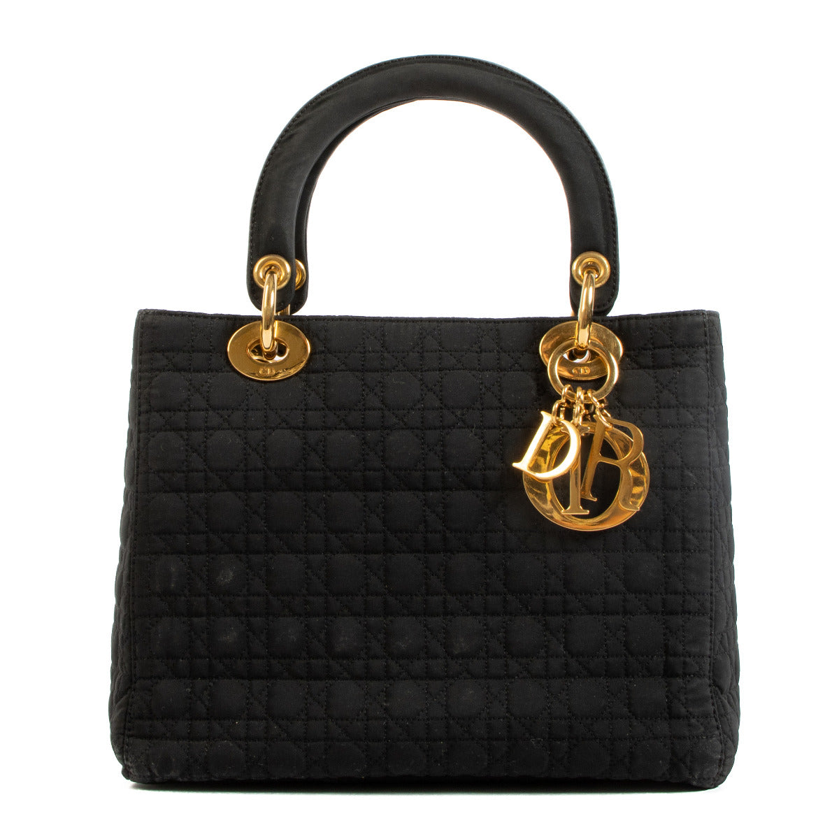 Christian Dior Lady Dior Black Fabric Top Handle Bag for the best price at Labellov secondhand luxury.