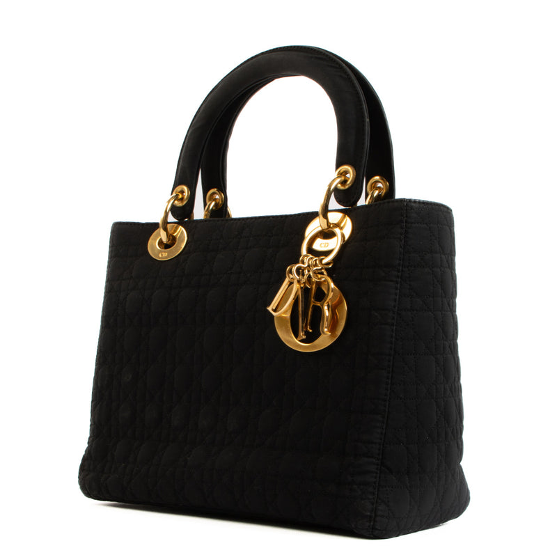 Christian Dior Lady Dior Black Fabric Top Handle Bag