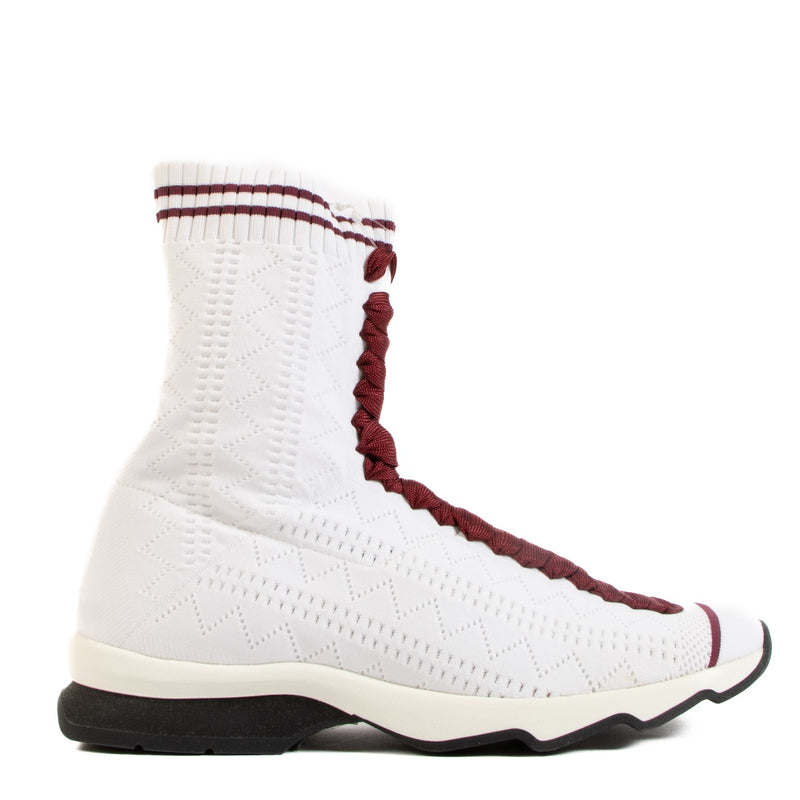 Shop safe online at Labellov in Antwerp, Brussels and Knokke these 100% authentic second hand Fendi White and Burgundy Sock Sneakers - size 40