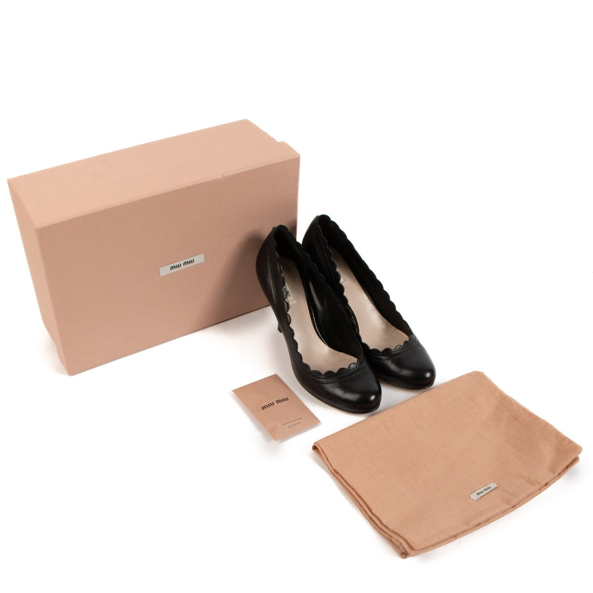 Miu Miu Black Vitello Shine Scalloped Pumps