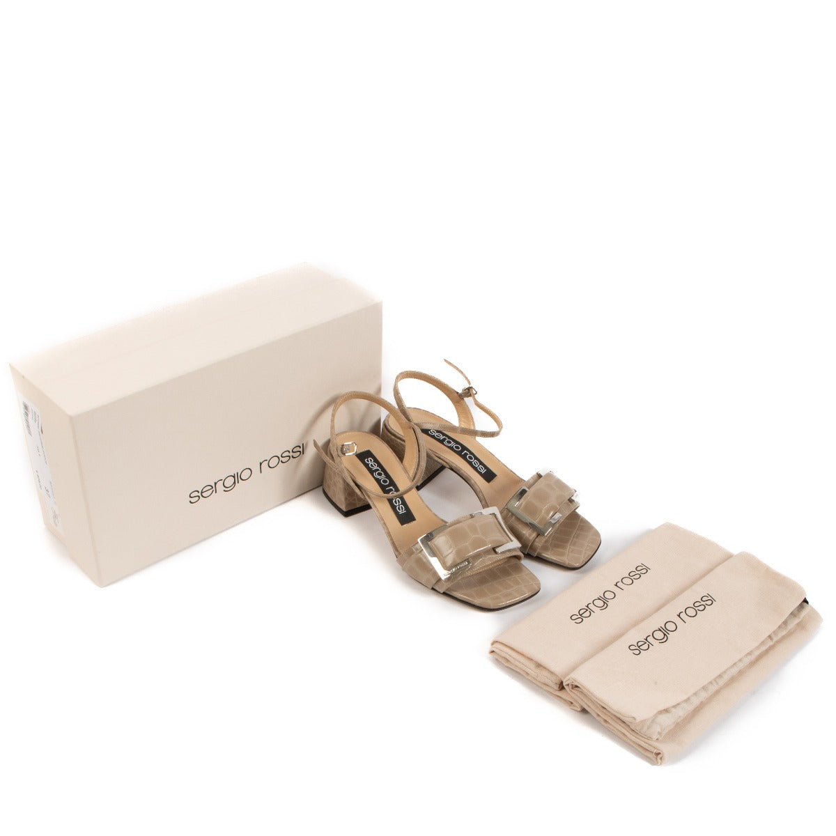 Sergio Rossi Nude Croc Prince Sandals