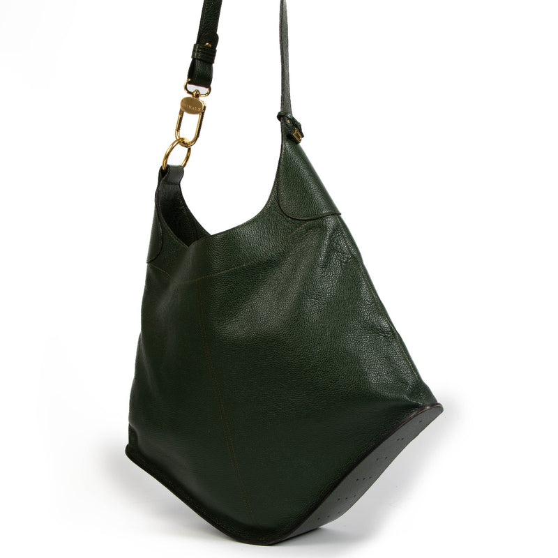 shop 100% authentic second hand Delvaux Green Satan Leather Shoulder Bag on Labellov.com