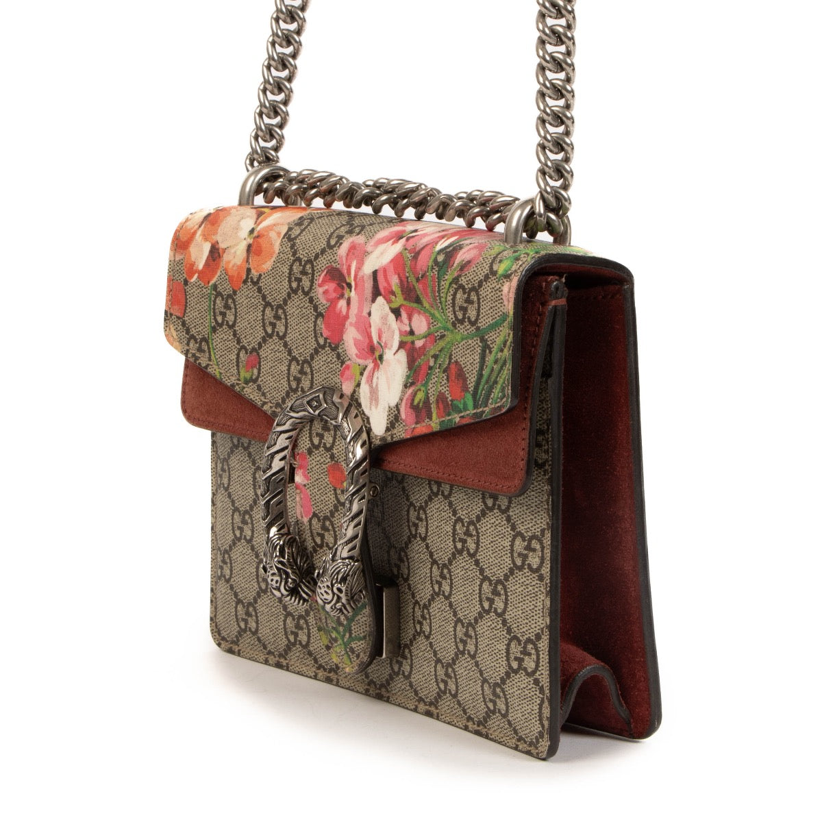 Shop safe online at Labellov in Antwerp, Brussels and Knokke this 100% authentic second hand Gucci Pink Mini Dionysus Blooms Crossbody