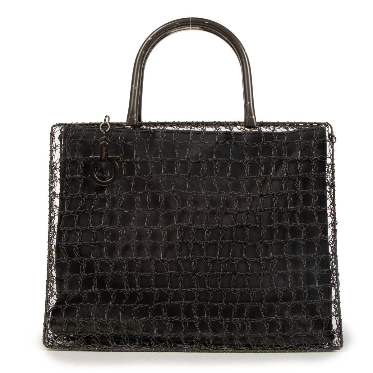 Ferragamo Grey Crochet Metal Mesh Crossbody Bag