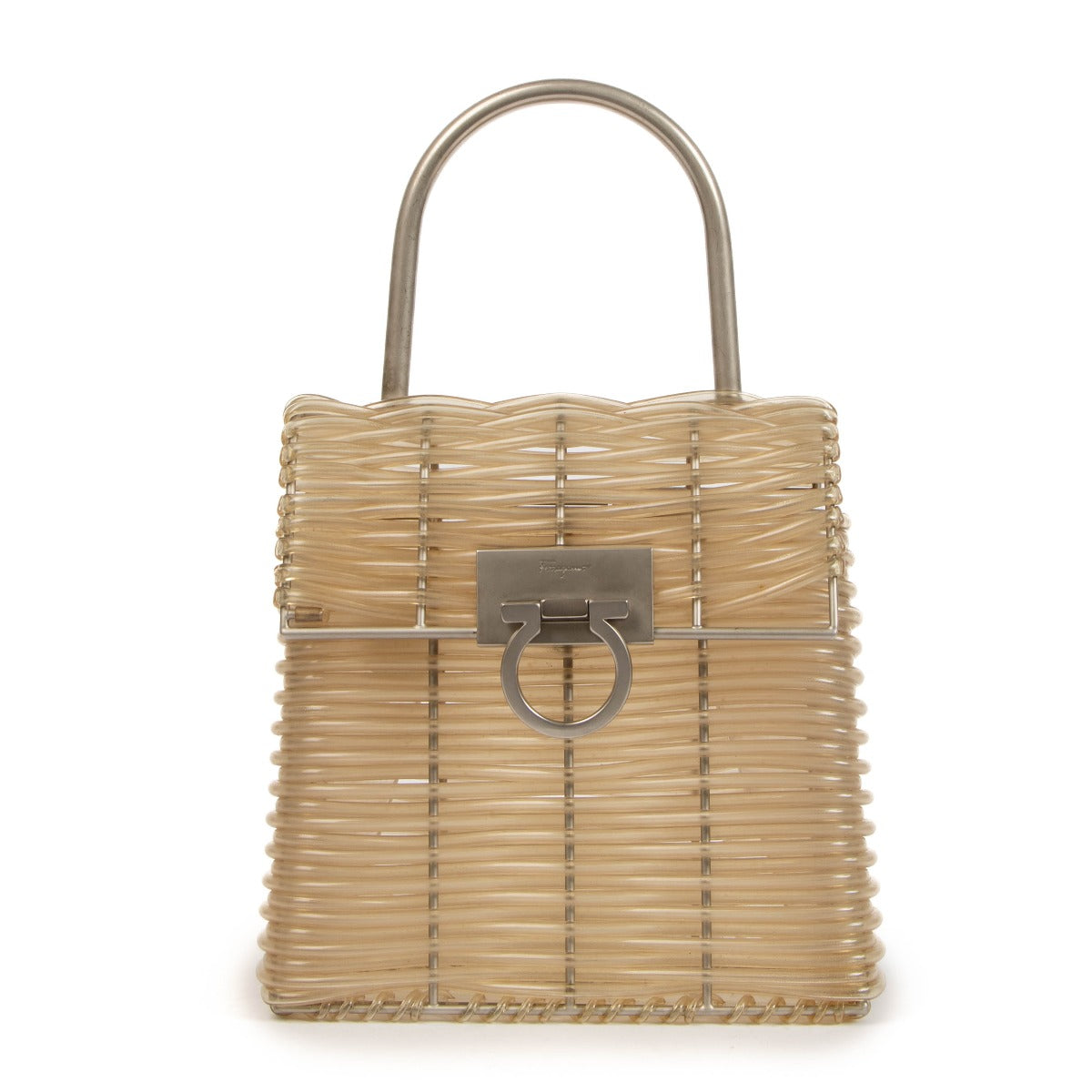 Ferragamo Iconic Gancini Transparent PVC Tube Top Handle Bag