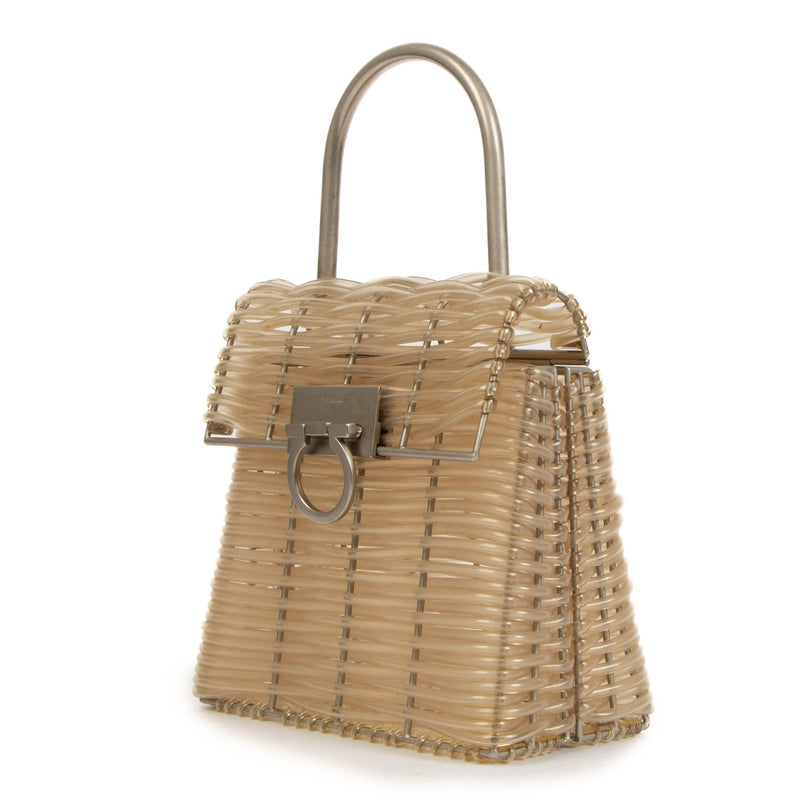 Ferragamo Iconic Gancini Transparent PVC Tube Top Handle Bag