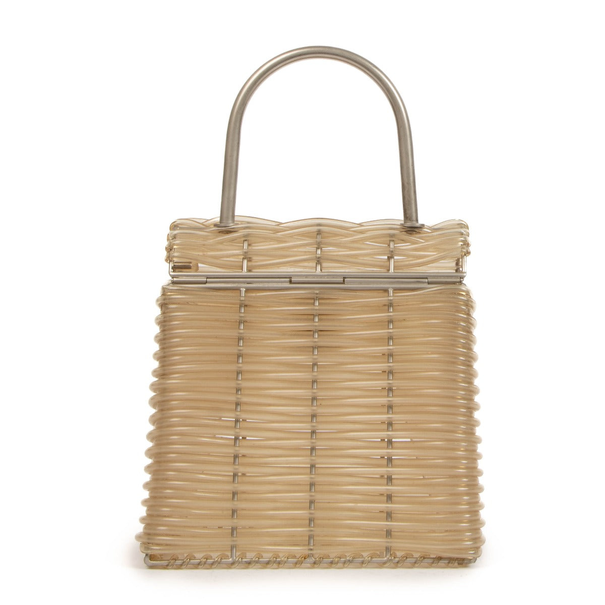 Buy Special iconic Salvatore Ferragamo handbag from plastic PVC tubes and silver metal frame at Labellov Antwerp, Knokke, Brussel