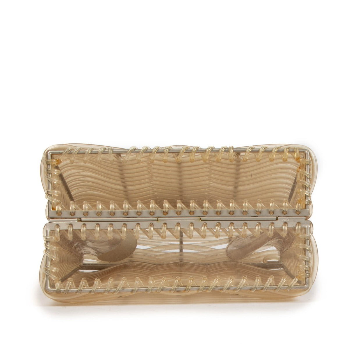 Buy Special iconic Salvatore Ferragamo handbag from plastic PVC tubes and silver metal frame at Labellov Antwerp, Knokke, Brussel
