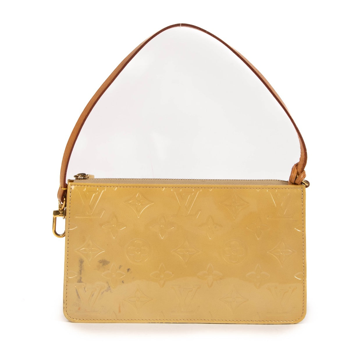 Buy real Louis Vuitton vintage preloved beige Lexington pochette in patent leather at Labellov Antwerp, Knokke or Brussels