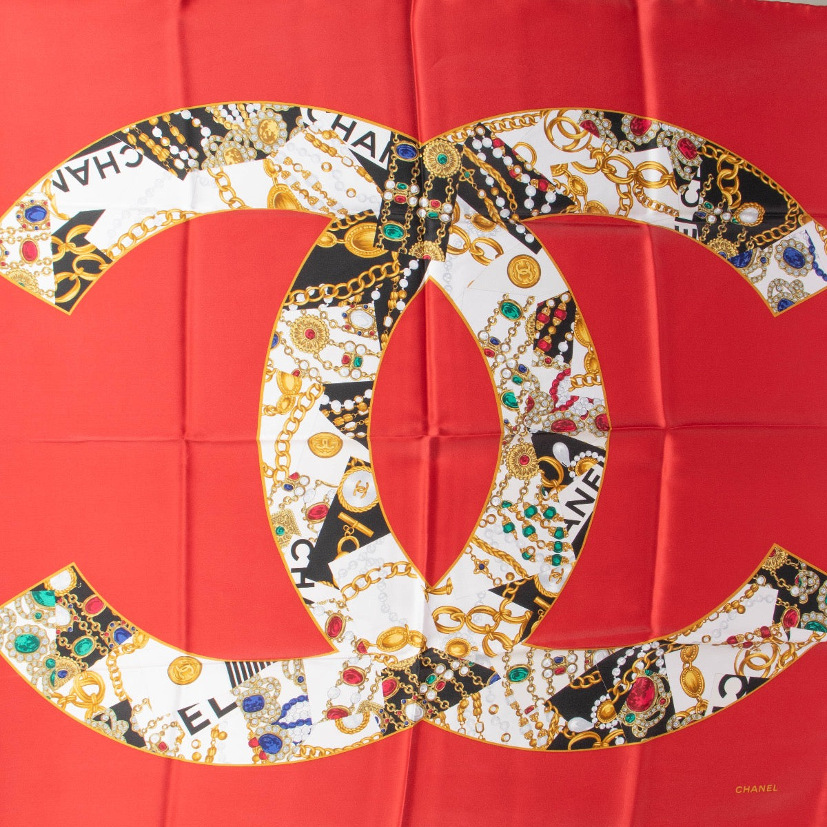 shop 100% authentic second hand Chanel Red CC Silk Scarf on Labellov.com