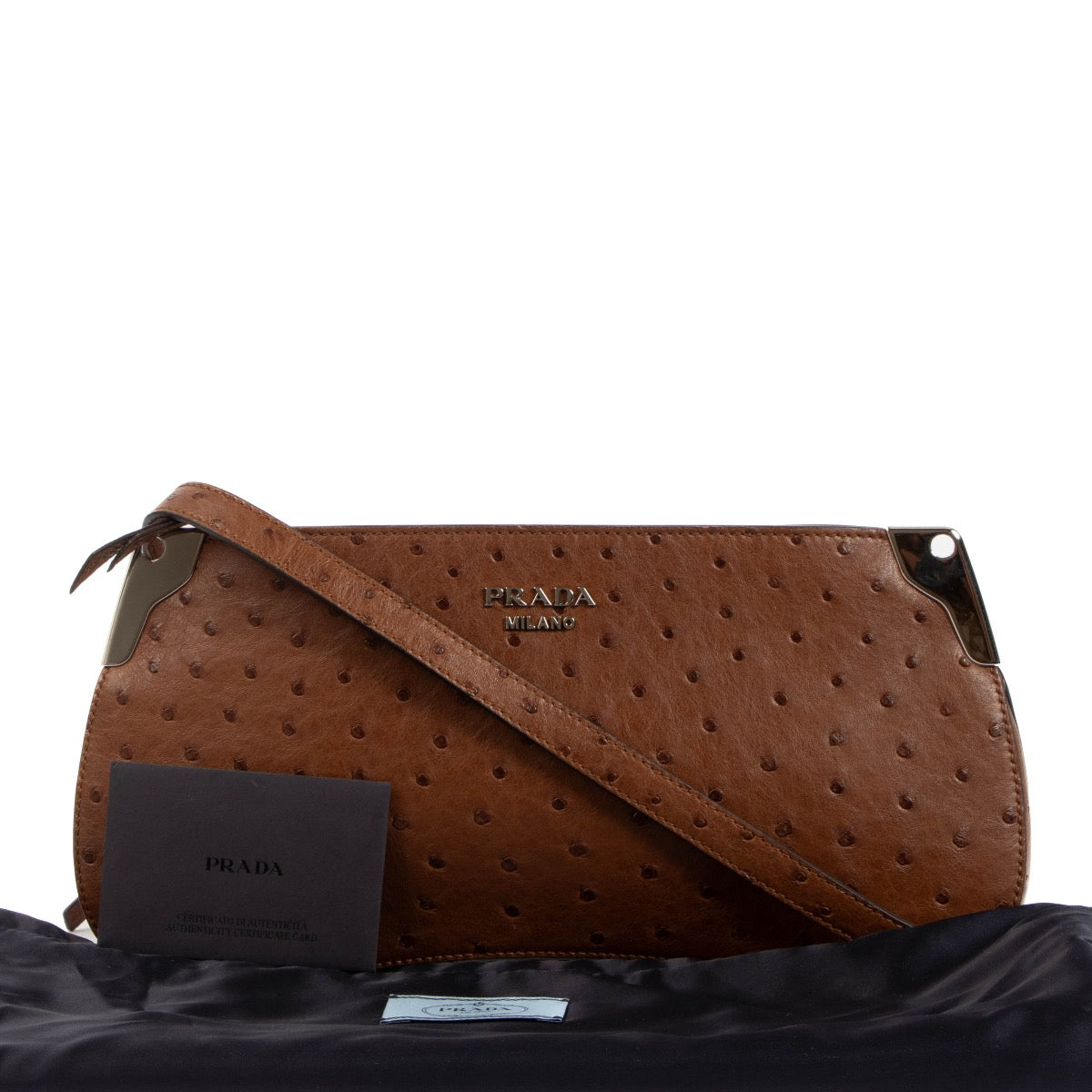shop 100% authentic second hand Prada Tabacco Ostrich Sidonie Crossbody Bag on Labellov.com