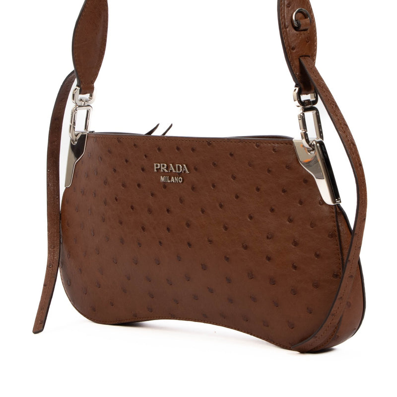 shop 100% authentic second hand Prada Tabacco Ostrich Sidonie Crossbody Bag on Labellov.com