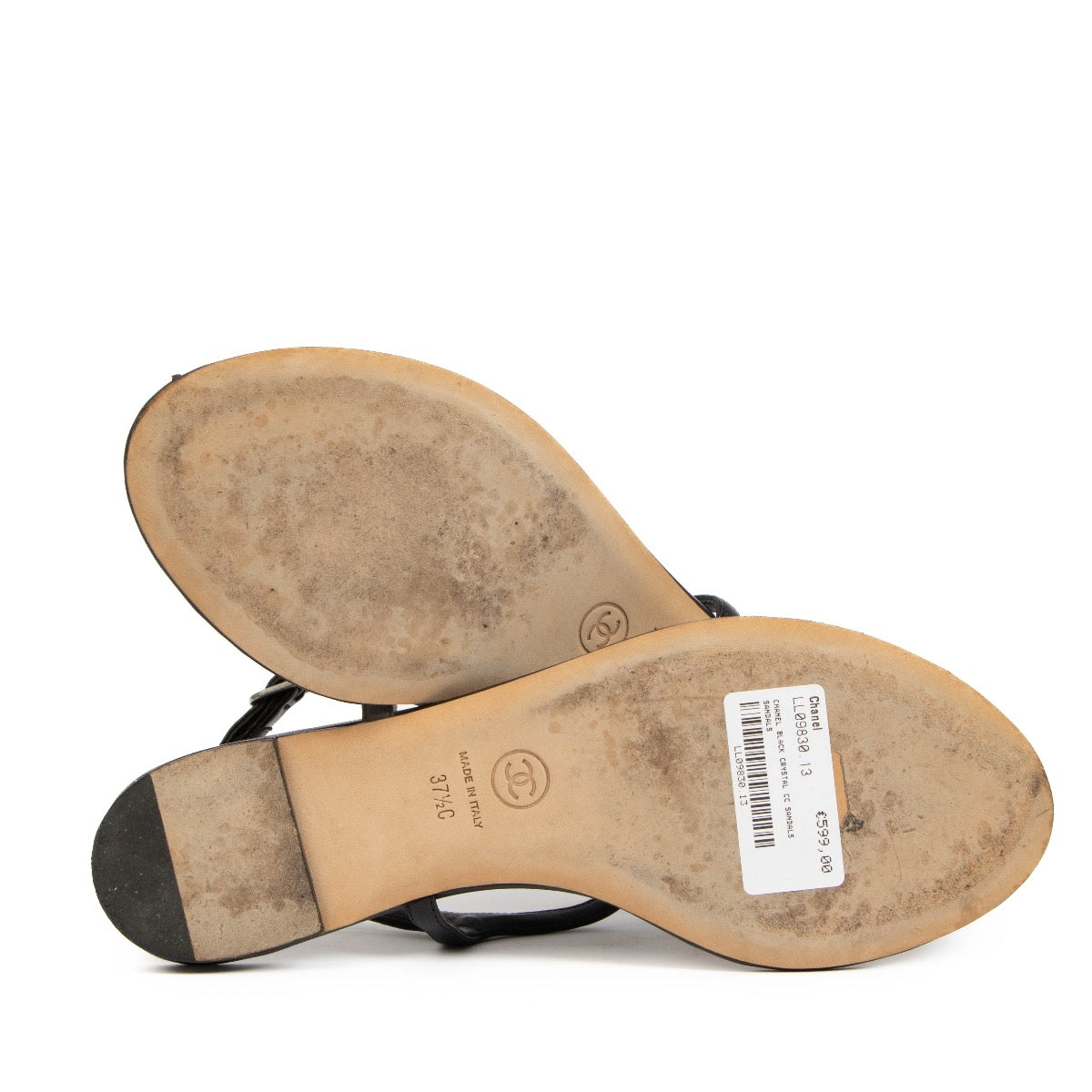 Shop safe online at Labellov in Antwerp, Brussels and Knokke these 100% authentic second hand Chanel Black Crystal CC Sandals