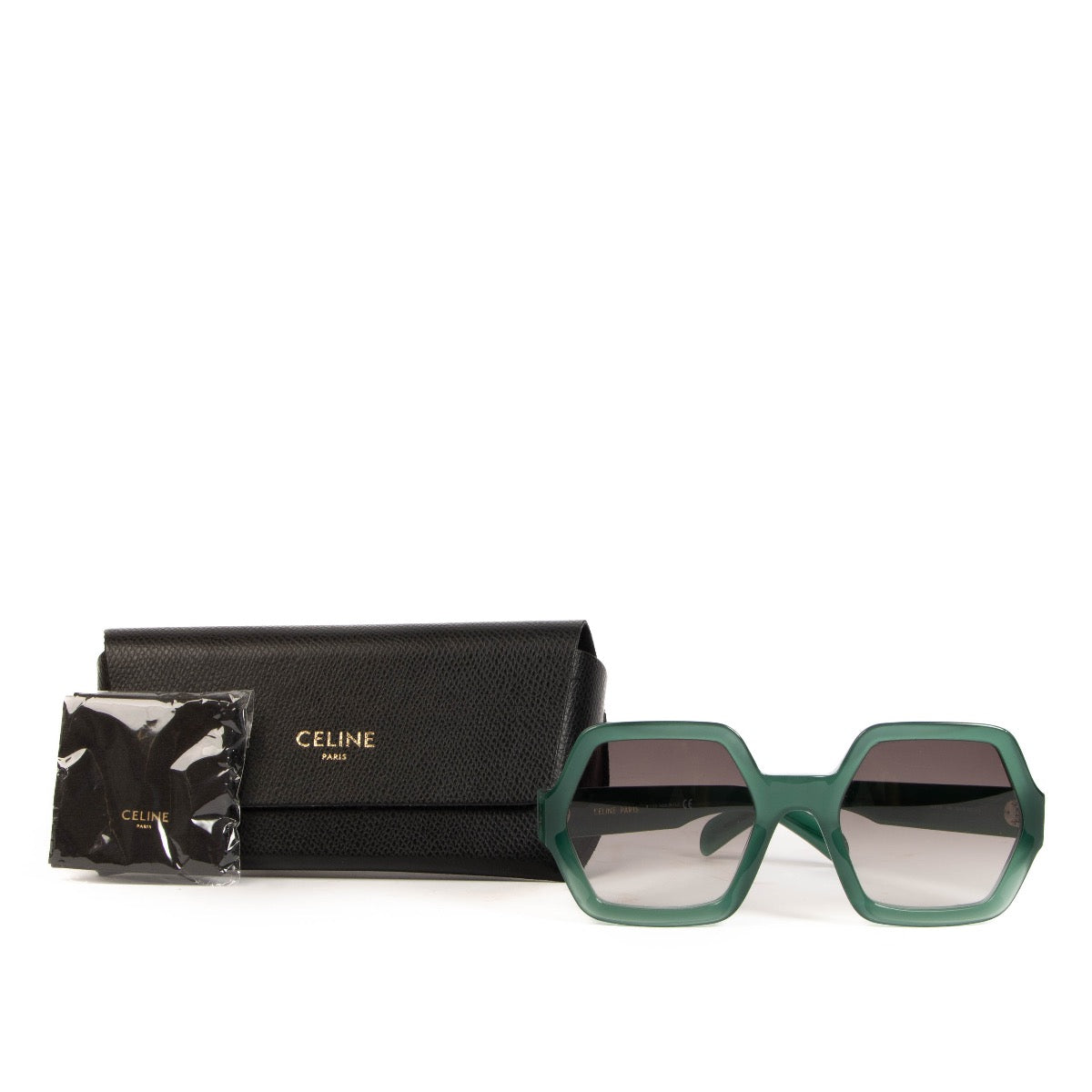 Shop safe online at Labellov in Antwerp, Brussels and Knokke these 100% authentic second hand Celine Green Acetate Octagon Sunglasses