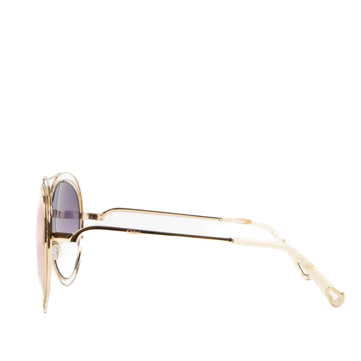 Shop safe online at Labellov in Antwerp, Brussels and Knokke these 100% authentic second hand Chloé Pink Oversized Gold Frame Aviator Sunglasses