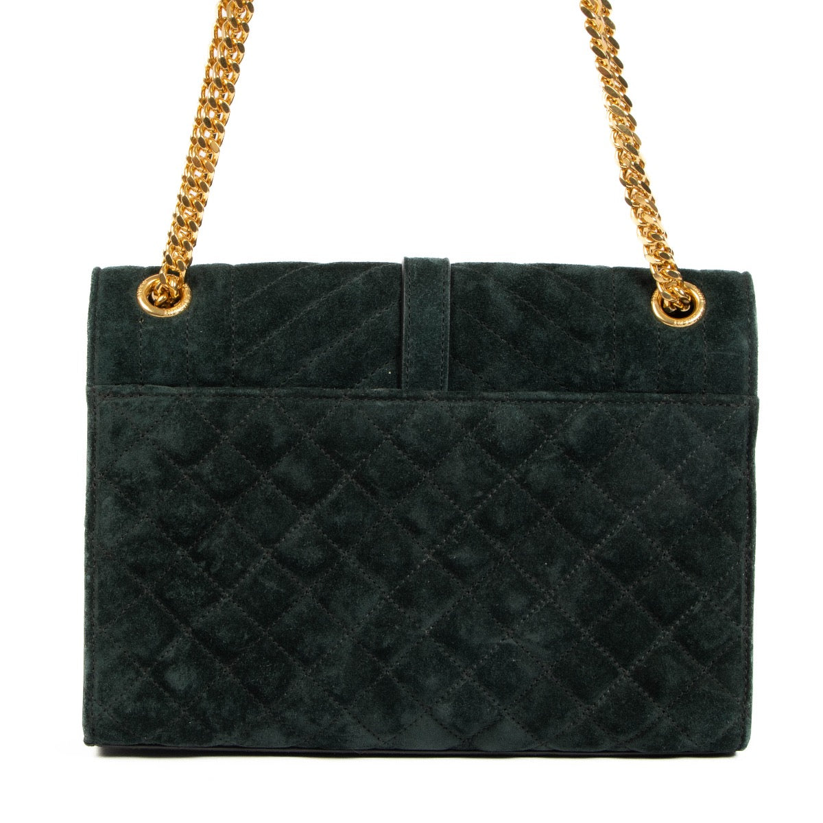 Shop safe online at Labellov in Antwerp, Brussels and Knokke this 100% authentic second hand Saint Laurent Green Suede Medium Envelope Crossbody