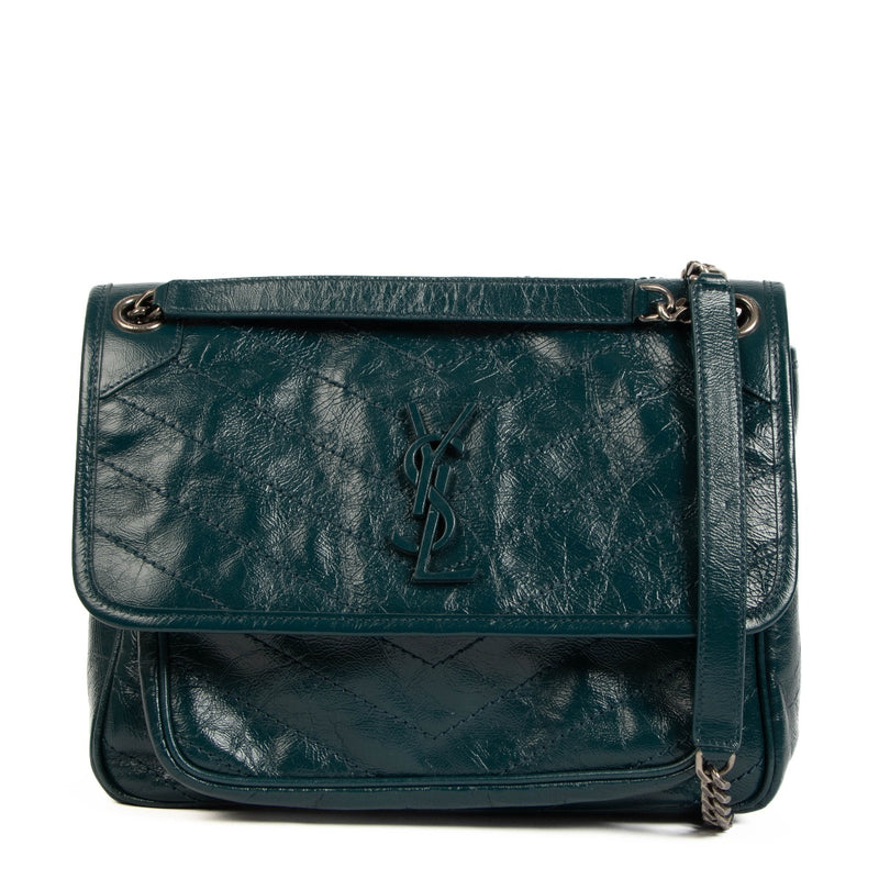 Shop safe online at Labellov in Antwerp, Brussels and Knokke this 100% authentic second hand Saint Laurent Green Leather Medium Niki Crossbody