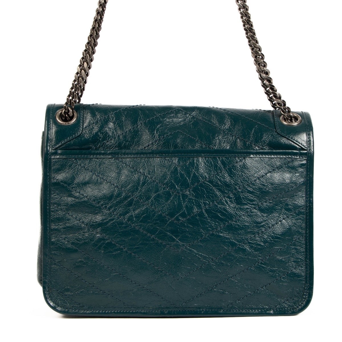Shop safe online at Labellov in Antwerp, Brussels and Knokke this 100% authentic second hand Saint Laurent Green Leather Medium Niki Crossbody