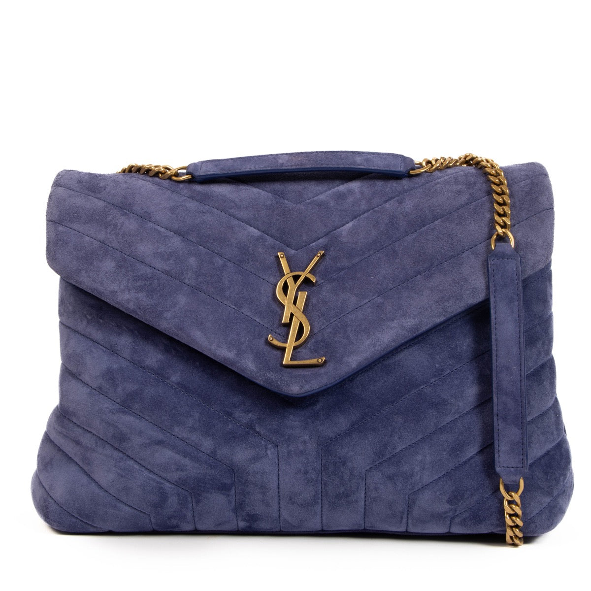 Shop safe online at Labellov in Antwerp, Brussels and Knokke this 100% authentic second hand Saint Laurent Purple Suede Medium Loulou Crossbody