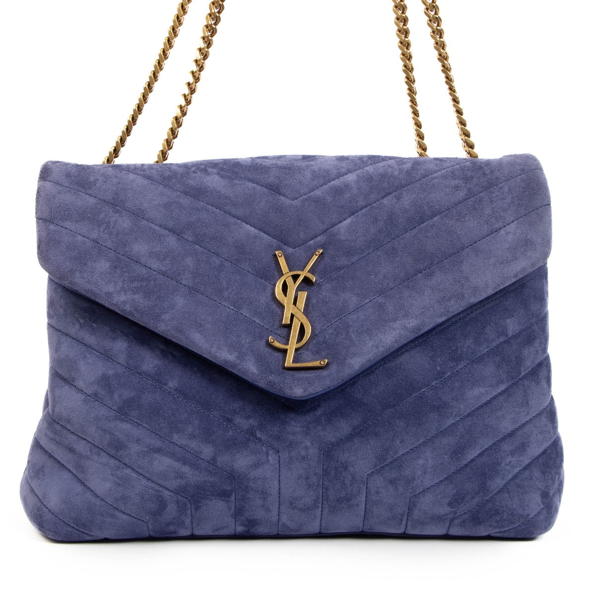 Shop safe online at Labellov in Antwerp, Brussels and Knokke this 100% authentic second hand Saint Laurent Purple Suede Medium Loulou Crossbody