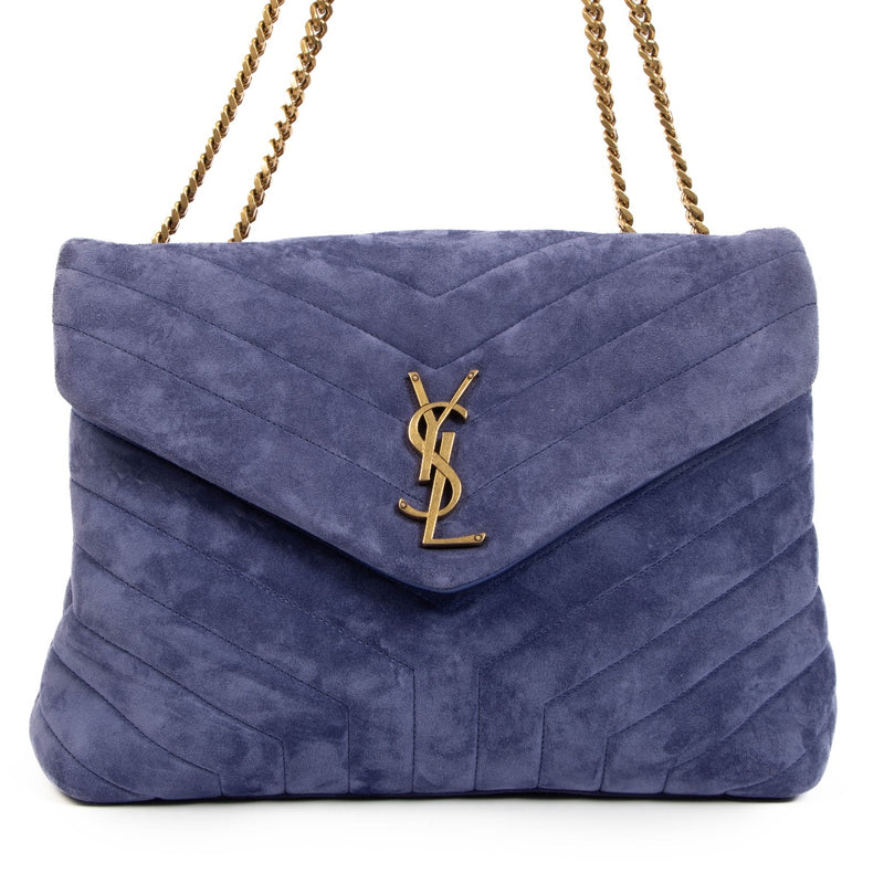 Shop safe online at Labellov in Antwerp, Brussels and Knokke this 100% authentic second hand Saint Laurent Purple Suede Medium Loulou Crossbody