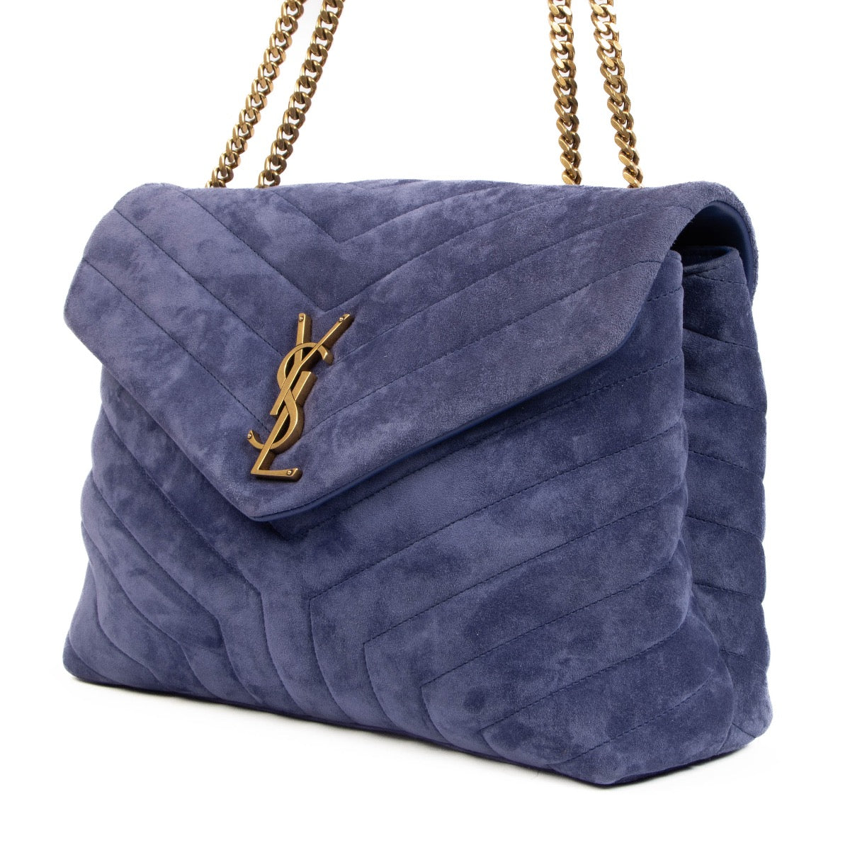 Shop safe online at Labellov in Antwerp, Brussels and Knokke this 100% authentic second hand Saint Laurent Purple Suede Medium Loulou Crossbody